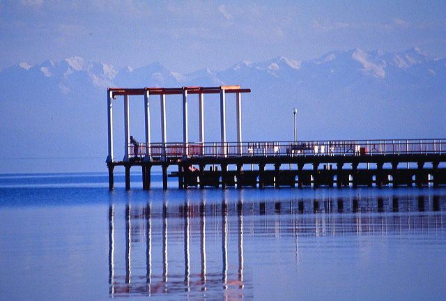Alpine lake waters at Issyk-Kul in Kyrgyzstan