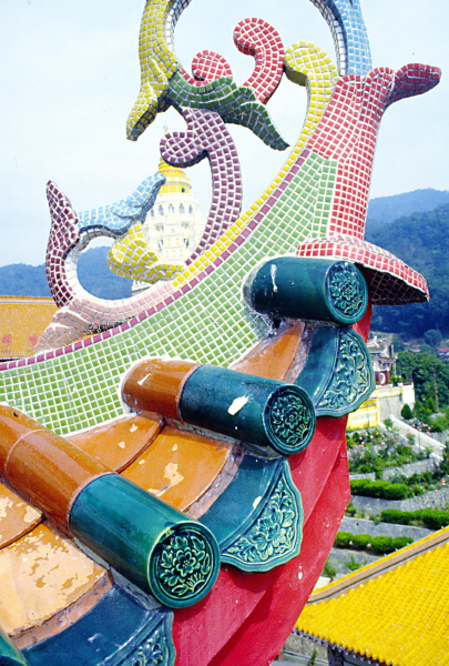 Intricate roof carvings and tiles in Malaysia