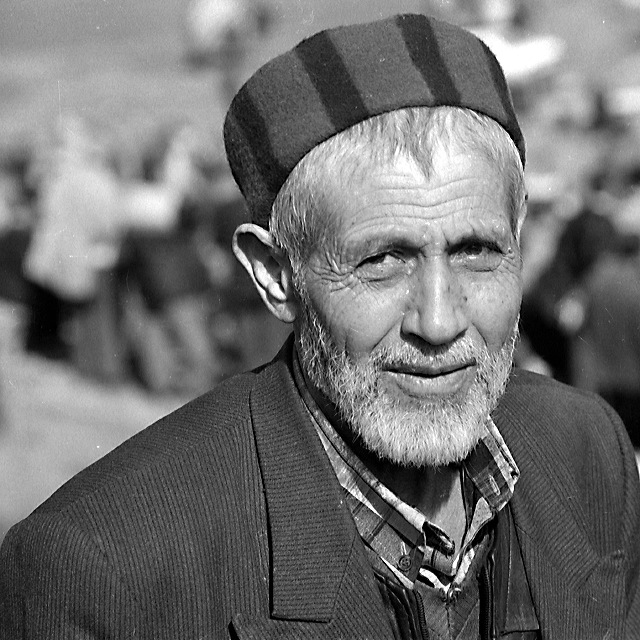 Black and white portrait of a local elder in Çanakkale