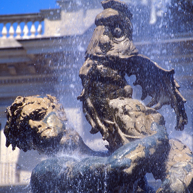 Water reflections and Roman architecture in Rome