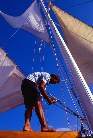 Sailboat mast and rigging in Marmaris bay