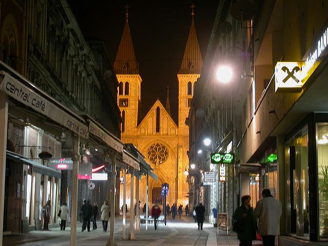 Nocturnal street scene in historic Sarajevo